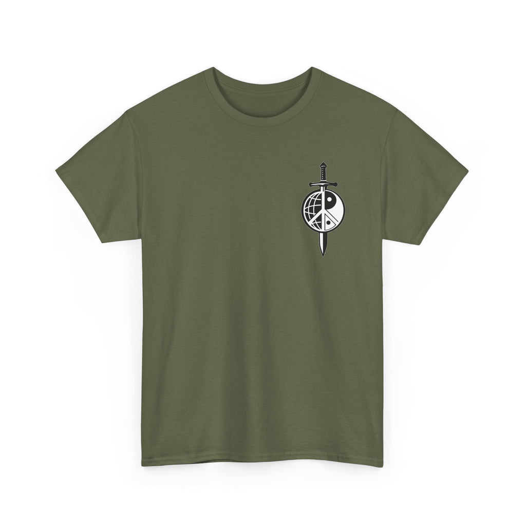Symbol of Peace Graphic Tee — Sword & Shield Logo T‑Shirt