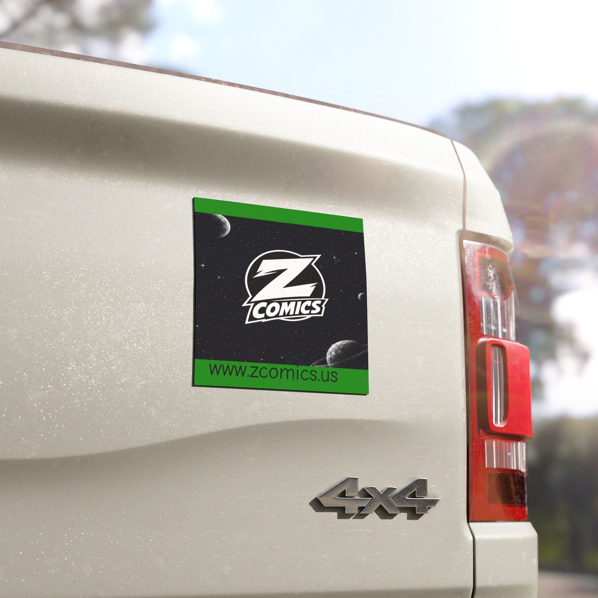 Z Comics Logo Car Magnet – Space Background w/ Website URL