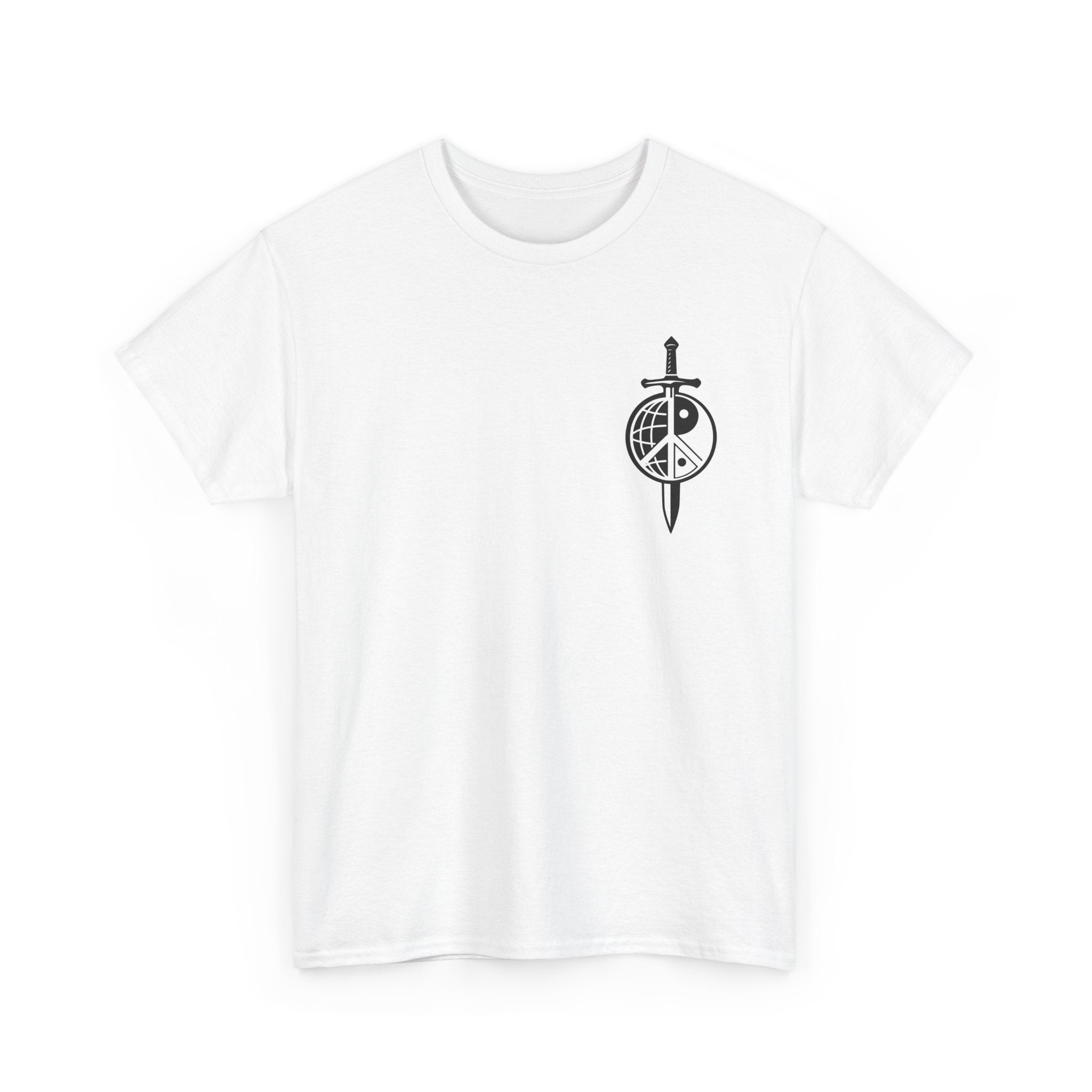 Symbol of Peace Graphic Tee — Sword & Shield Logo T‑Shirt