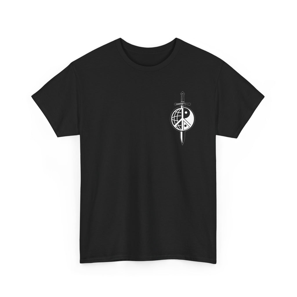 Symbol of Peace Graphic Tee — Sword & Shield Logo T‑Shirt