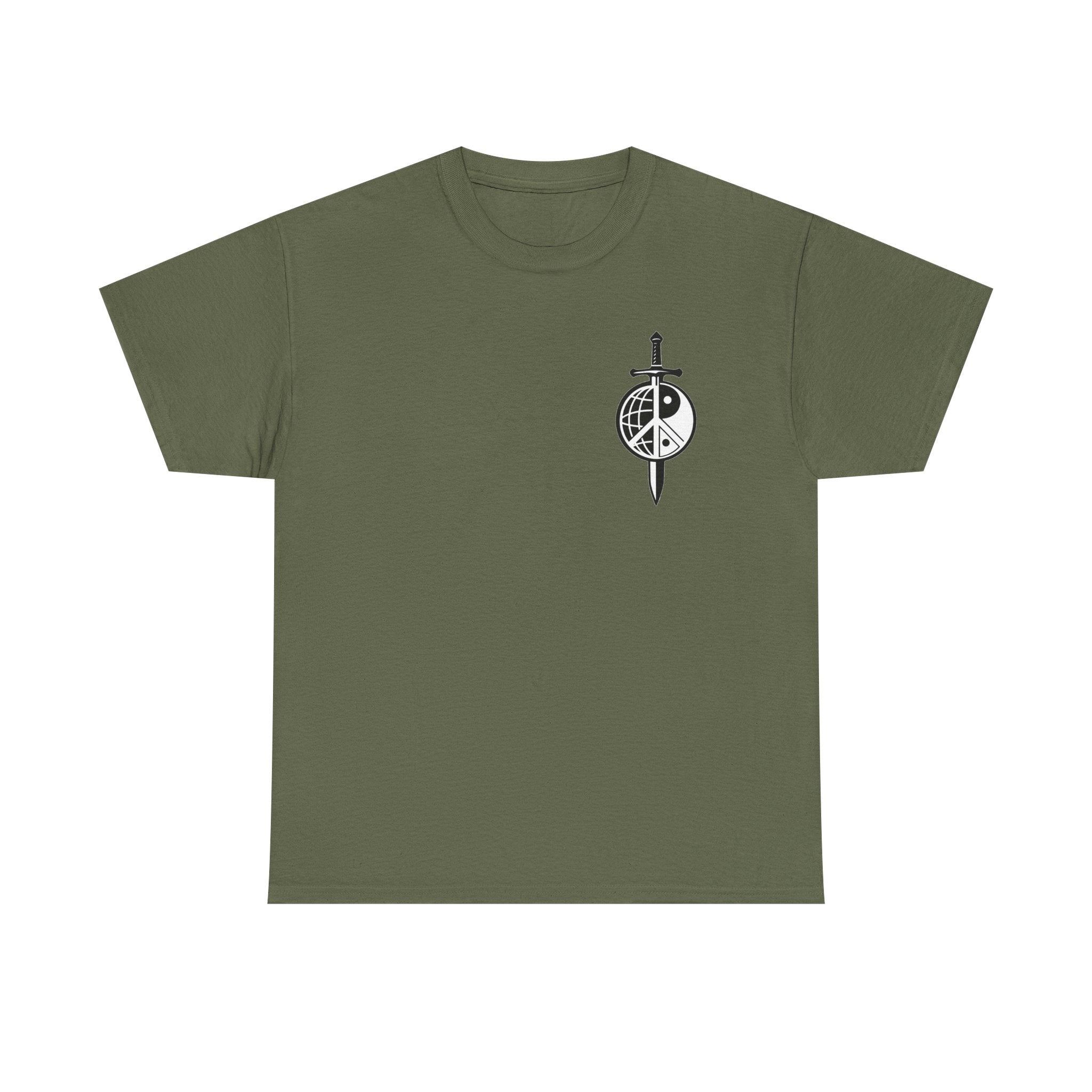 Symbol of Peace Graphic Tee — Sword & Shield Logo T‑Shirt