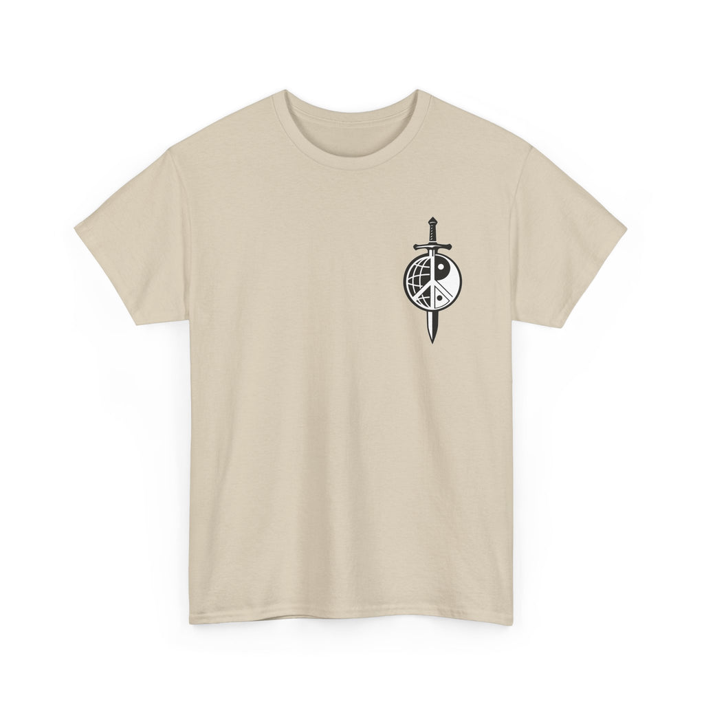 Symbol of Peace Graphic Tee — Sword & Shield Logo T‑Shirt