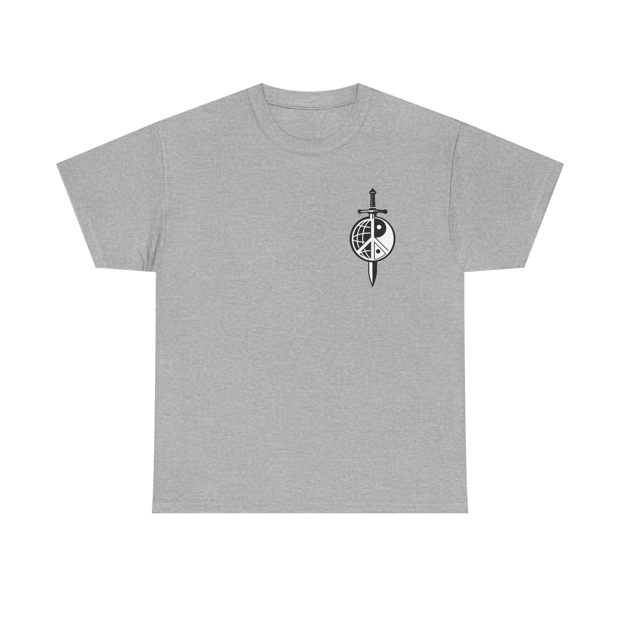 Symbol of Peace Graphic Tee — Sword & Shield Logo T‑Shirt