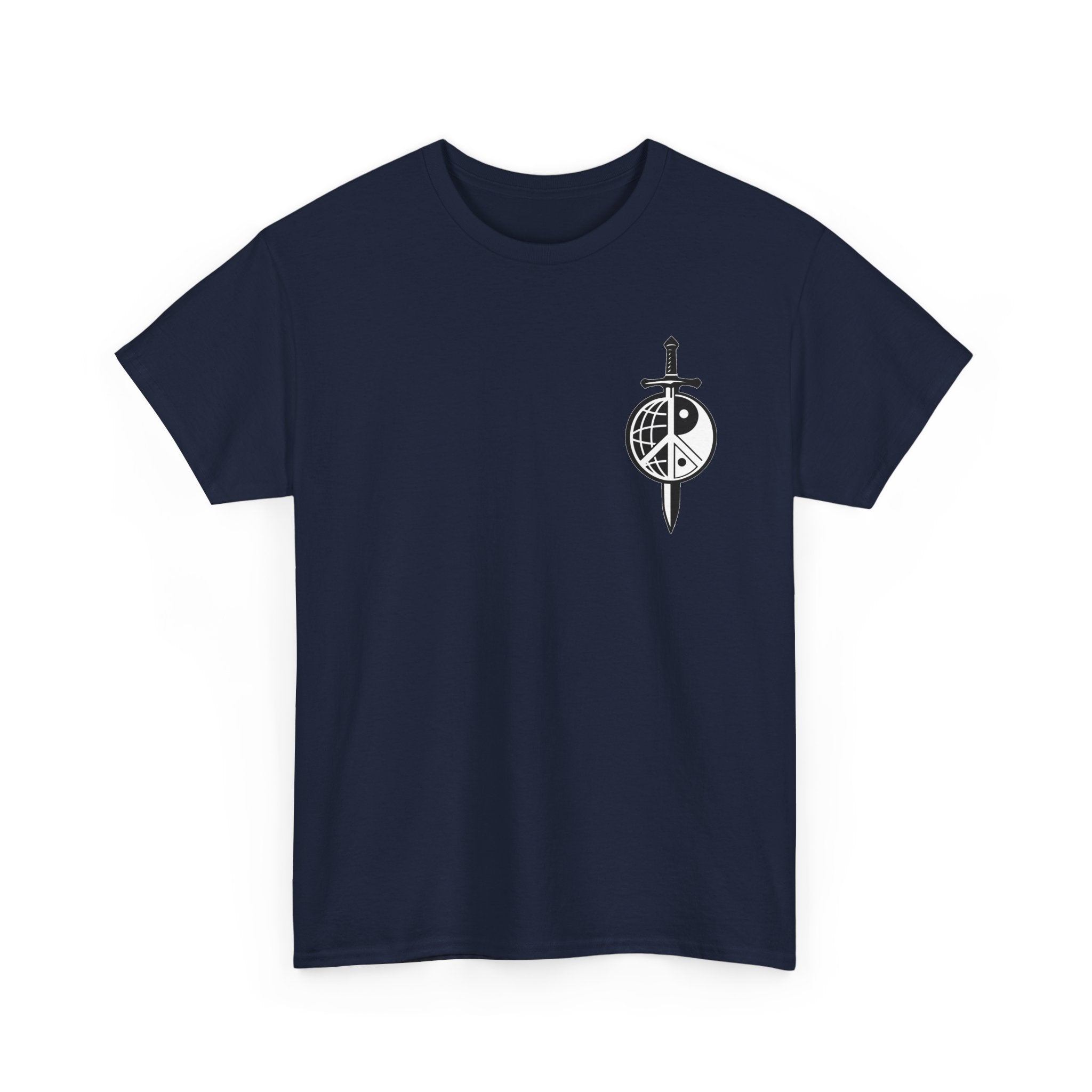 Symbol of Peace Graphic Tee — Sword & Shield Logo T‑Shirt