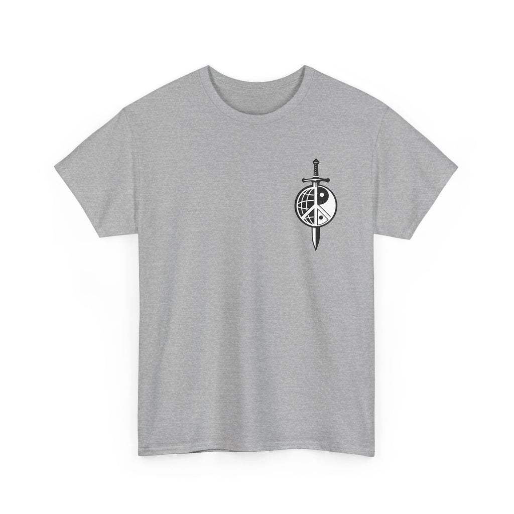 Symbol of Peace Graphic Tee — Sword & Shield Logo T‑Shirt